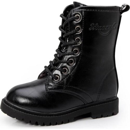 2021 Autumn High Boots Boys Leather Girls Martin Boots High-top Lace-up Mid-calf Waterproof Boots