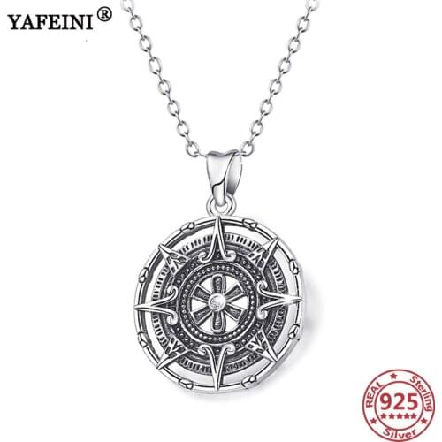 YAFEINI 925 Sterling Silver Compass Necklaces Crystal Zircon Necklaces Pendants Womans Valentines Day Gifts Mothers Day Gifts