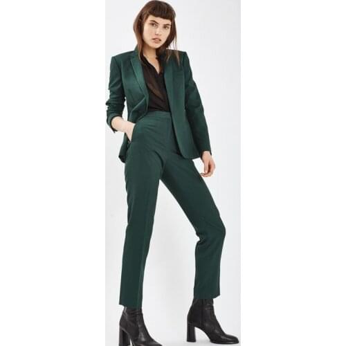 Dark Green Single Breasted Notch Lapel Office Lady Womens Suit Set For Work Slim Fit Casual Plus Size Jacket Blazer Pants