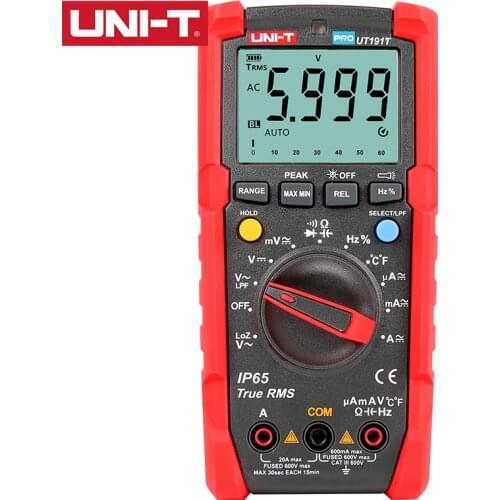 UNI-T UT191E/UT191T True RMS Professional Multimeter CAT III 600V IP65 2m Drop Proof Auto Backlight 20A Current Measurement