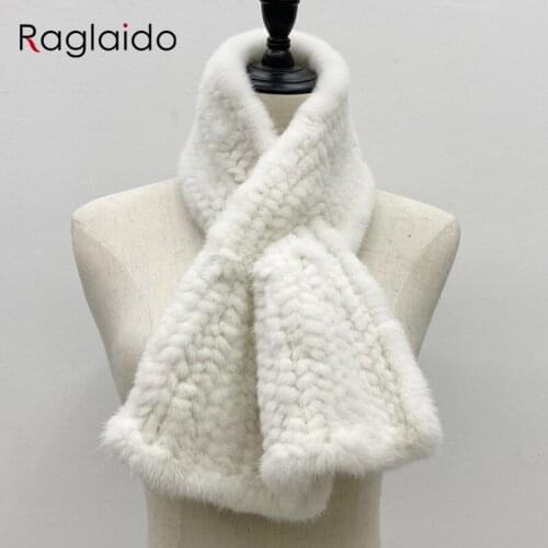 Knitted Mink Fur Scarf for Women Winter Warm Female Shawls 90cmx12cm