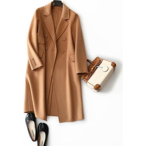 High Quality Wear long legs with thin waist S cut feminine wool cashmere handmade double sided cashmere coat
