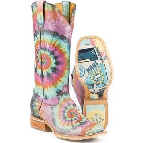 Women Groovy with Tie Dye Camper Sole Cowgirl Boots-square Toe