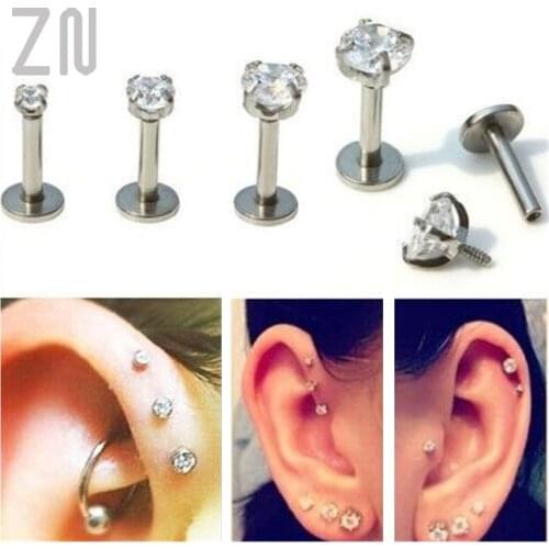 ZN 1pc Labret Lip Ring Zircon Anodized Internally Threaded Prong Gem Monroe 16G Tragus Helix Ear Piercing Stud Earring for Women