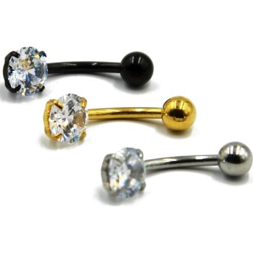 1Pc Surgical Steel Prong Setting Round Zircon Belly Button Navel Ring Piercing Titanium Anodized Navel Curved Bar Body Jewelry