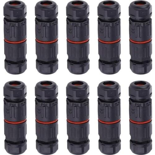 10Pcs IP68 Waterproof Straight Connector Electrical Wire Cable 3 Pin Outdoor Plug Socket Terminal Block