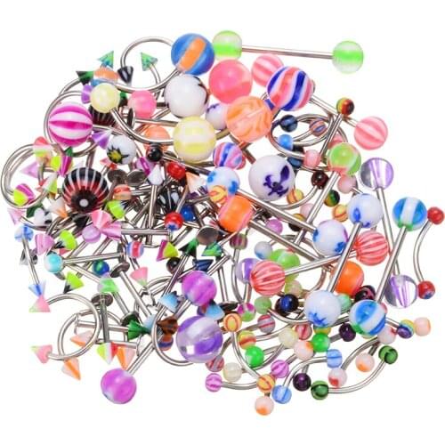 110pcs Lady Sexy Multicolor Body Piercing Mixed Eyebrow Lip Belly Tongue Bar Ring Vintage Body Jewelry For Female Body Decro