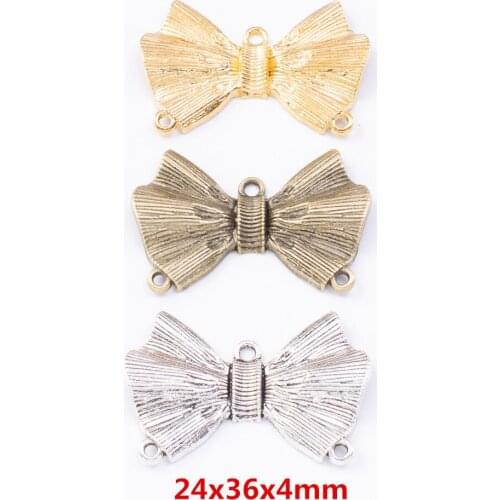 15 pieces of retro metal zinc alloy Bow tie double hanger connector pendant for DIY handmade jewelry necklace making 7698