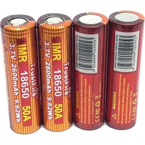 20pcs/lot TrustFire IMR 18650 2600mAh 3.7V 50A 9.62Wh High-Rate Rechargeable Lithium Battery For E-cigarettes LED Flashlights