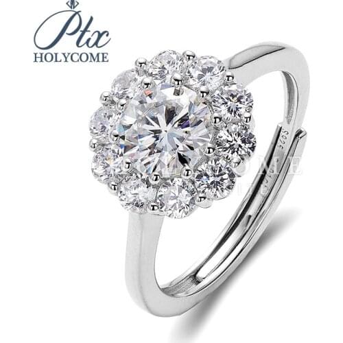 2020 hot sales adjustable 925 Sterling Silver ring prong setting white VVS round Moissanite stone customized jewelry wholsale