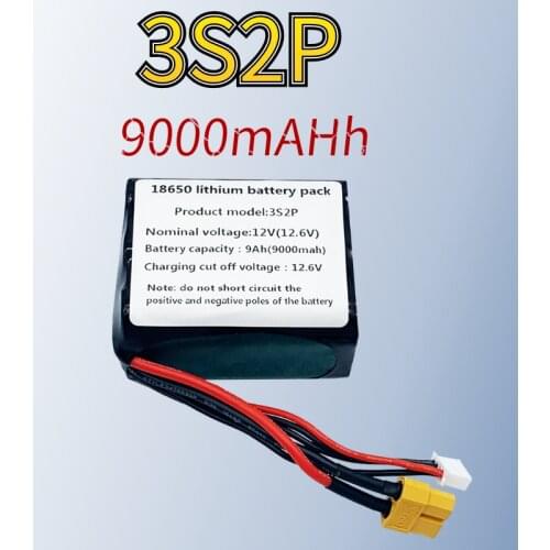 2021New 12V Battery12.6V 9000mAh 3S2P Li-ion Use Single Cell NCR18650GA Combination Suitable for Parrot Disco and Various Drones