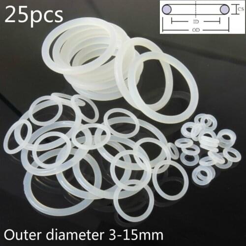 25pcs White Silicone O-Ring Gaskets Seals Rubber Gasket Clamp 3mm-15mm