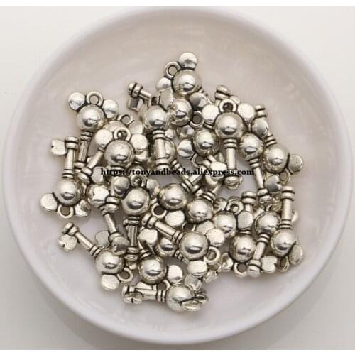 50Pcs/Lot) Zinc Alloy Tibetan Silver European Charm Dog Key-Shape Pendant Size 18X11mm ZN40241