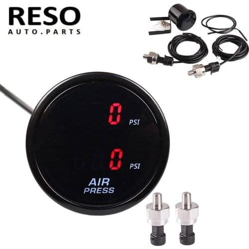 RESO--2 inch Car Dual Digital Display Air Turbo Boost Gauges RED PSI Car Pressure Gauge Pneumatic Shock Absorber Pressure Gauge