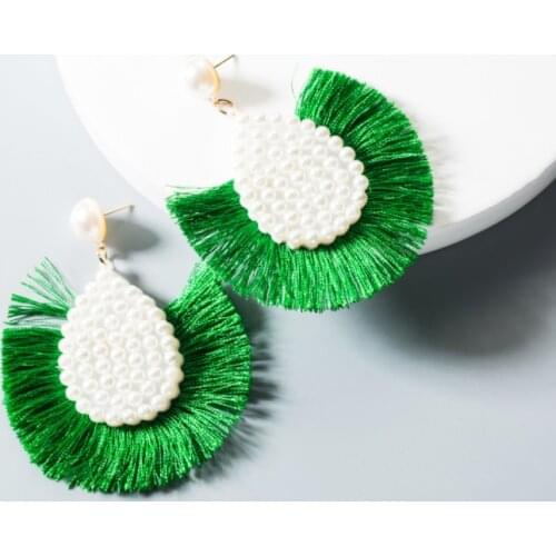 Free Shipping HER029 100Pairs/lot 7.5 X 7.5CM Tessel Earrings W Pearls Ear Nail Fashion Earrings Women Wearing Jewelry 4 Colors