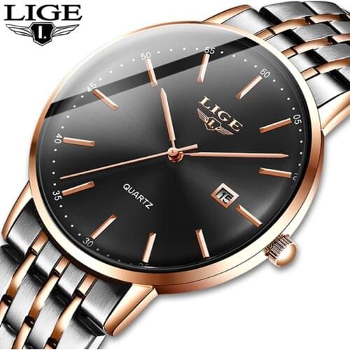 Mens Watches LIGE Top Brand Luxury Sport Waterproof Stainless Steel Quartz Watch Men Slim Fashion Clock Male Relogio Masculino