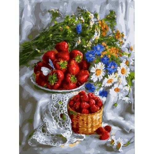 Gatyztory Frame Flower Paint By Numbers For Adults Kids Fruit Handpainted Oil Painting Canvas Drawing DIY Gift Home Decor