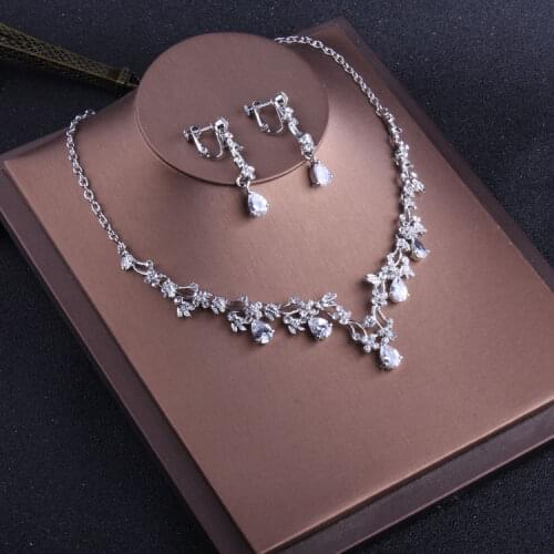 Korean style water droplets zircon necklace earrings party Wedding Neck decoration