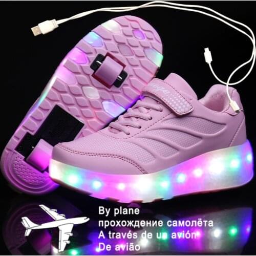 Size 27-43 Luminous Roller Skate Shoes For Kids Boys Girls Glowing Wheels Shoes Children LED Wheels Sneakers With USB Charging