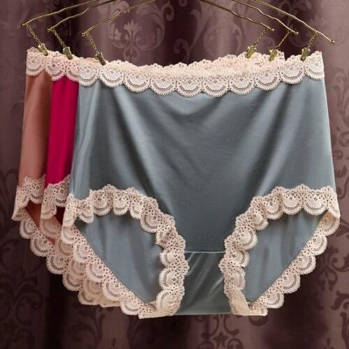 High Waist 50-120KG Lace Satin Large Size Ladies Briefs Delicate Silk Skating Silk Large Size New Stretch, Comfortable and Sexy