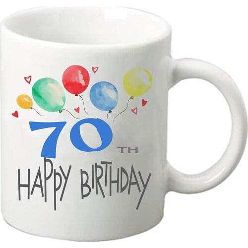 Happy Birthday 11 oz ounce Coffee Tea Mug Cup White Ceramic Celebration for Friends and Family (70th)