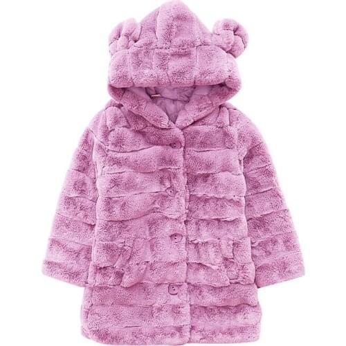 Girls Fur Coat Fashion Winter Warm Jacket For Girls Beautiful Purple Children Jacket Kid Thick Plus Velvet Outerwear Autumn Girl