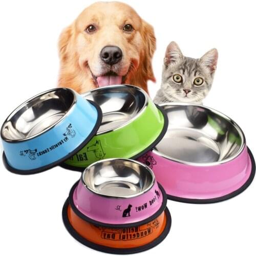 Pet Bowl Cat Cartoon Stainless Steel Dog Pot Bowl Pet Feeder Gamelle Chien Water Bottle Food for dogs cats feeder