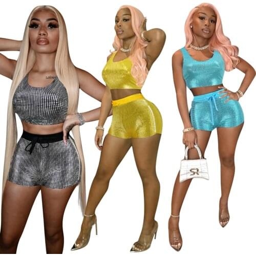 Fashion Short Sexy Exposed Navel Vest Pants Set Stamping Plaid Women Slim Sports Tops Shorts Suit Summer Streetwear