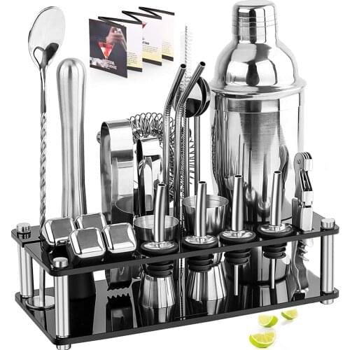 Bartender Kit, 23-Piece Cocktail Shaker Set Acrylic Stand, Stainless Steel Ice Cube , For Mixed Drinks Martini Bar Tools Set
