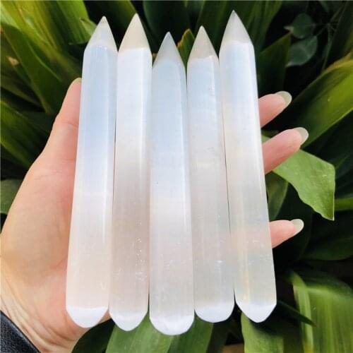 Natural White Gypsum Selenite Single Point Wand Carving Crystal Gemstone Reiki Chakra Healing Gift