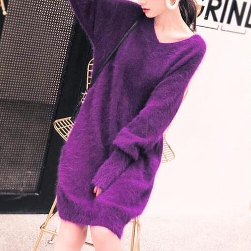 2019 New Top Quality 100% Real Mink Cashmere Sweater Dress Women Pullovers Cashmere Sweater Sexy Lady wsr574