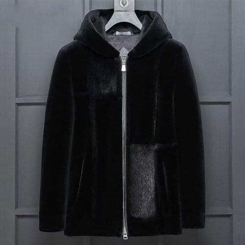 New Real Fur Men Winter Sheep Shearling Wool Down Jacket Hooded Mens Mink Coat Muts Doudoune Homme LBL-98007 KJ1378