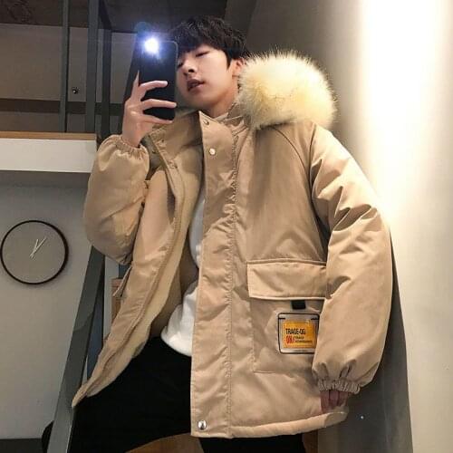 Solid cargo padded jacket mens oversized thicken coat autumn winter new Korean fashion preppy style plus velvet jacket trend