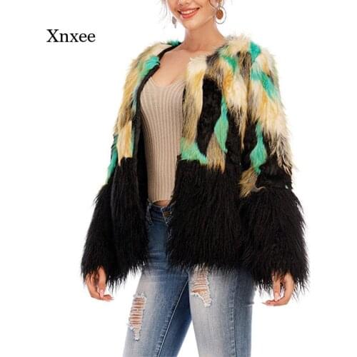 Faux Fur Coat Womens Stitching Winter and Autumn Warm Jacket Fashion Jacket Elegant Ladies Casual Plus Size Womens Clothing