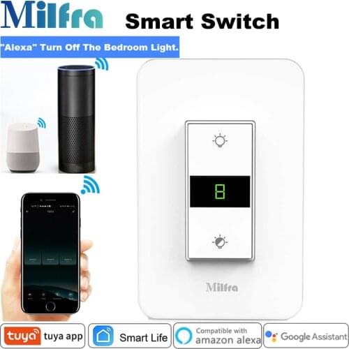 Milfra Dimming Switch Neutral Wire Required Wifi Smart Switch US Wall Switch for Google Home Assistant Alexa Tuya Smart Life APP
