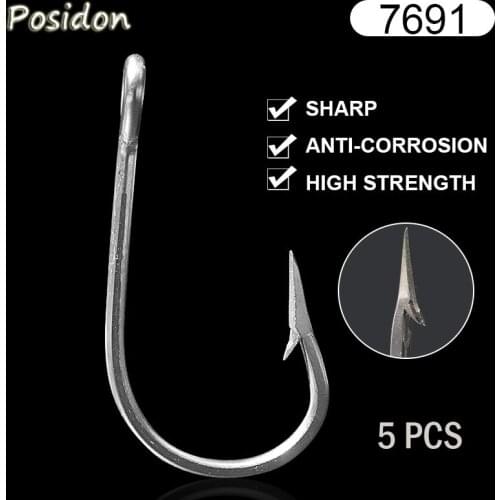 Posidon 7691 5 Pcs/Pack Stainless Steel Shark Fish Hooks Sea Big Game J Type Fish Hooks Fish Tuna Bait Fishhooks