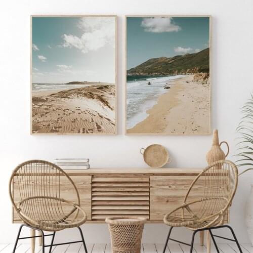 Nordic Simple and Fresh Beach Canvas Poster Turquoise Sea Water Beach Stone Art Frameless Simple Home Decor Painting Art Wall