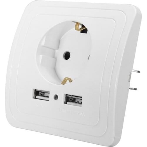 Socket With Usb Wall Outlet 5V 2A Dual Wall Socket EU Ports Charger 16A 250V Kitchen Plug Sockets Electrical Outlet