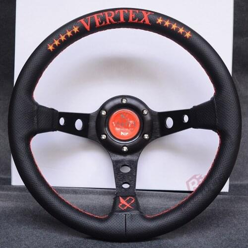 320mm Red/Blue Leather Deep Dish JDM Style Embroidery Logo Leather Vertex Car Sport Racing Steering Wheel