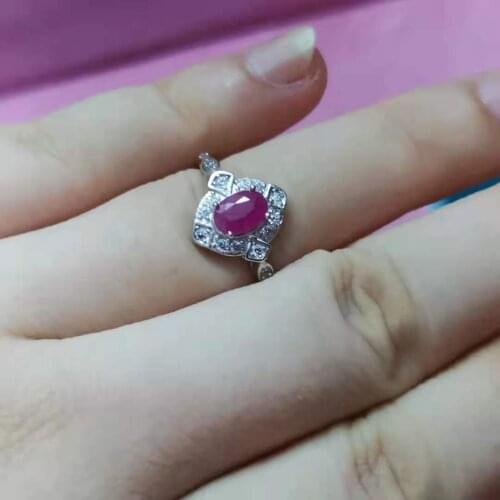 S925 sterling silver inlaid natural ruby rings for women ring is simple and generous natural stone ring engagement ring