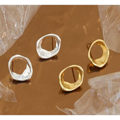 Real 925 Sterling Silver Geometric Circle Stud Earrings For Women Ear Accessories, Simple Woman Earings Fine Jewelry Girl Gifts