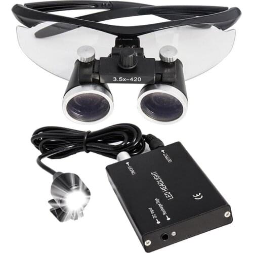 3.5x420mm Dental Loupe Dental Lab Medical Loupe Dental Magnifier Dentists Black with 3W Headlight