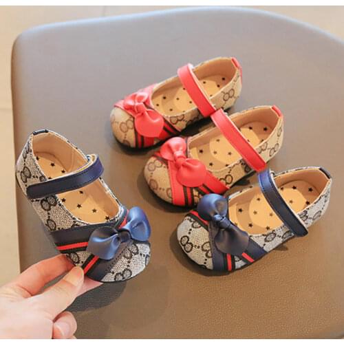 Girls Shoes Butterfly Knot Princess Shoes Knit Mary Janes Shoes For Kids Flats Children Baby Anti-slip Single Shoe Spring Autumn