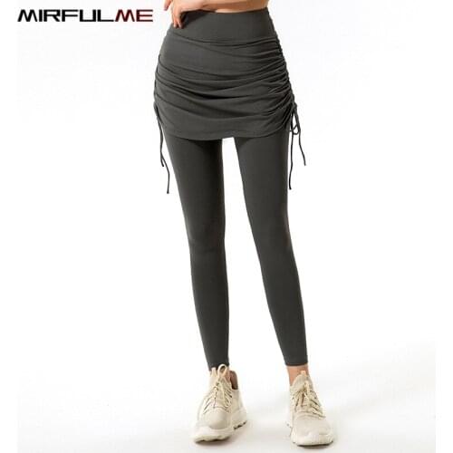 Women Fake Two Piece Sport Leggings High Waist Bandage Yoga Pant Girls Gym Workout Tights Quick Dry Running Jogger Leggins Femme