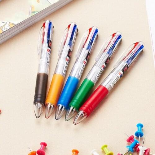 1PC Creative Cute Transparent Plastic 4 Ink Color Creative Ball-Point Pen Ballpoint Pen Office Business Ball Pen Student Gift