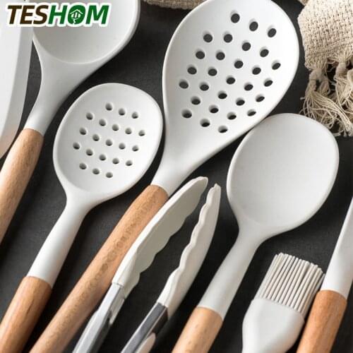 New Cooking Tools Set Premium Silicone Utensils Set Turner Tongs Spatula Soup Spoon Non-stick Shovel Oil Brush Kitchen Tool