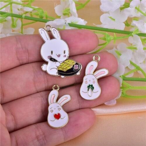 10pcs/pack Cute Lovely Rabbit Metal Charms Earring Bracelet DIY Necklace Jewelry Making Golden Base