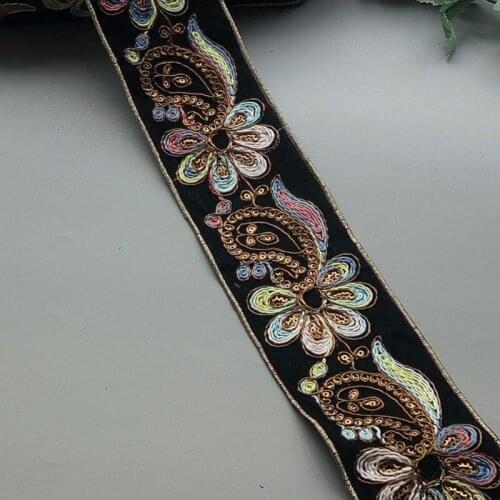 2 Yards 7cm Ethnic Gold Thread Sequins African Lace Trims Geometric Lace Ribbon DIY Sewing Dress Decoration Bridal Lace Hot