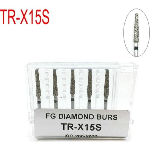 5pcs Dental High Speed Burs Diamond Burs Polishing Tooth Preparation bur for High Speed Handpiece Turbine TR-X15S