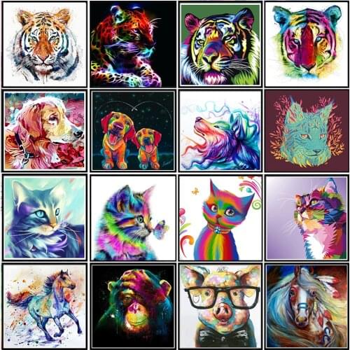 5D color animal cat/tiger/dog diamond embroidery cross stitch DIY horse diamond painting mosaic rhinestone home decoration gift